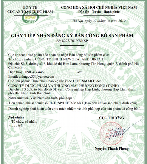 Giấy chứng nhận Diet Smart